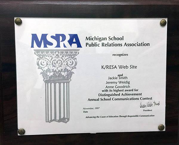 1997 Website Award from the Michigan School Public Relations Association 