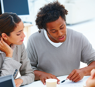 Man and woman working together 